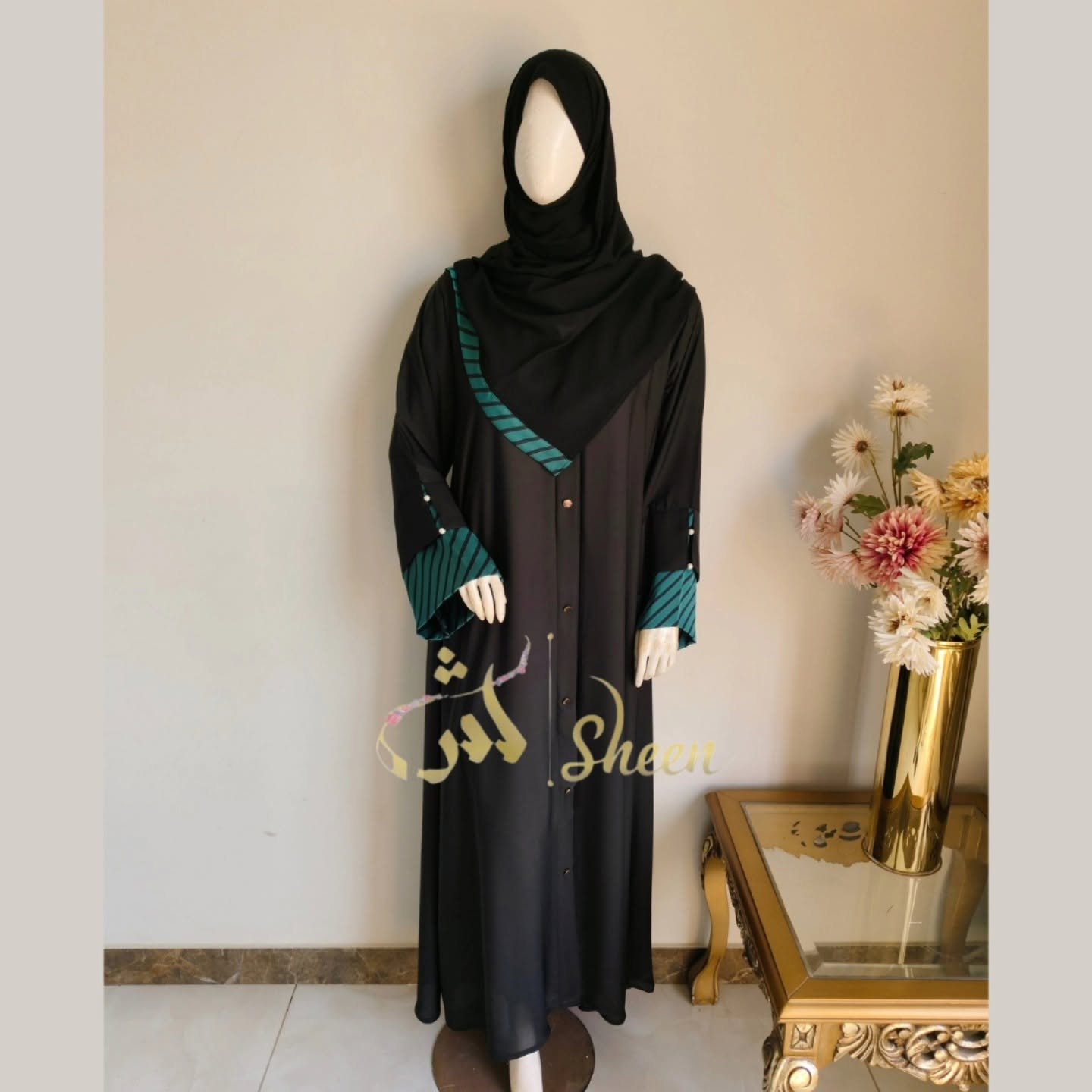 490191043_1126335495961259_5358469026654009455_n Modern Striped Cuff Front-Open Abaya | Customizable Colors - Image 1