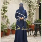 Navy Blue Embroidered Abaya