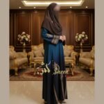 Teal Blue Block Print Abaya - Image 3