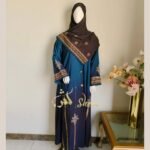 Teal Blue Block Print Abaya - Image 4