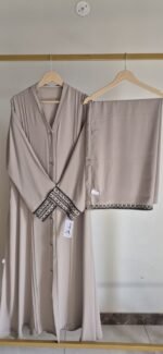 Beige Embroidered Abaya Set with Dupatta