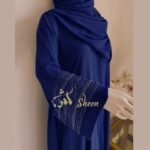 Elegant Royal Blue Beaded Cuff Abaya - Image 3