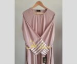 Elegant Front-Zipper Abaya with Contrast Striped Cuffs - Image 4