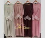 Elegant Front-Zipper Abaya with Contrast Striped Cuffs - Image 2